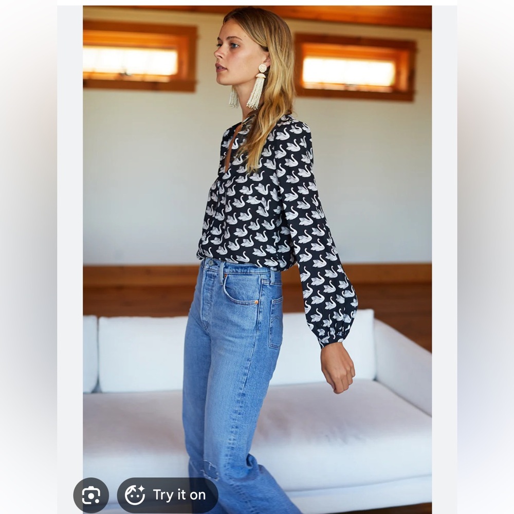 Emerson Fry Frankie Blouse XL Swans Black Silk